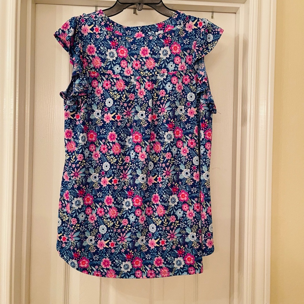 Vibrant Floral Ruffle Sleeve Blouse - Picture 2 of 4